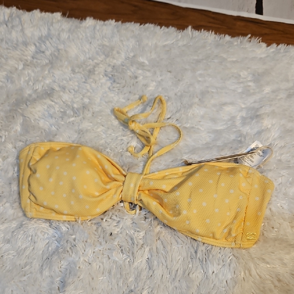 Billabong The Salty‎ Blonde Yellow Polka Dot Bikini Top Tie Front Swimsuit NWt